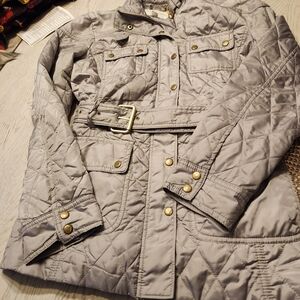 Banana Republic Quilted Gray Belted Jacket Medium EUC